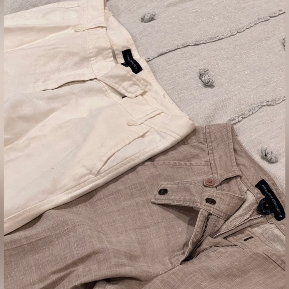 Pair of low rise French Connection 100% Linen Pants WHITE and TAN - Picture 3 of 10